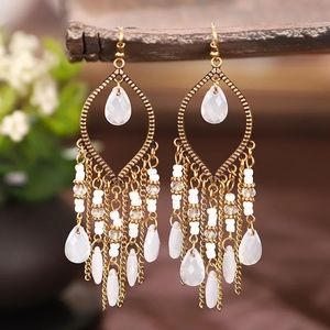 Long Tassel Crystal Earrings